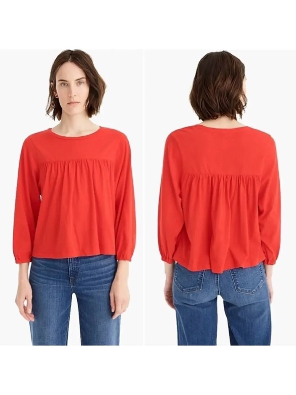 J. CREW Cropped Drapey Popover Blouse Top Shirt Poppy Red XS
